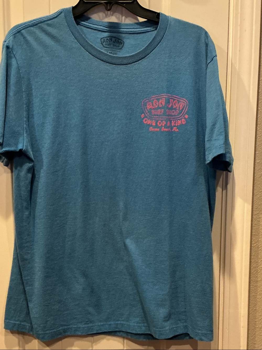 Ron Jon Blue Tee with Pink Chest Logo